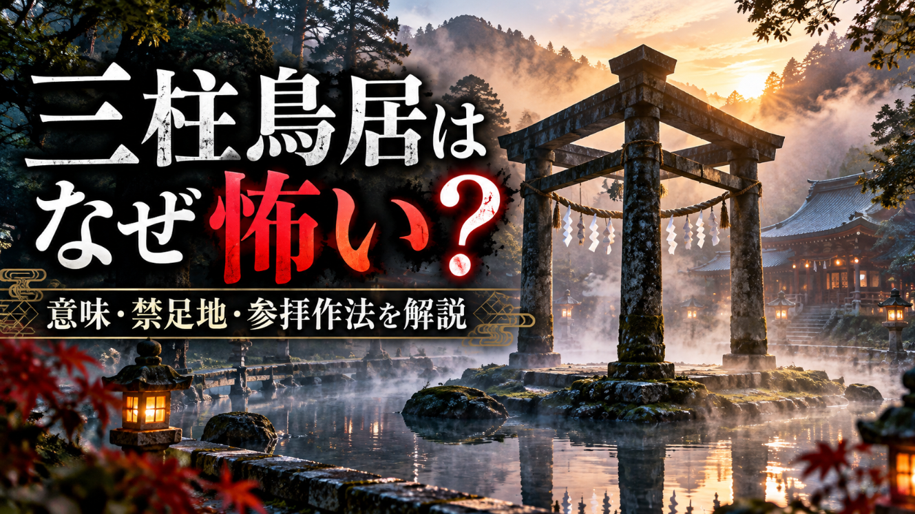 朝日に照らされた三柱鳥居