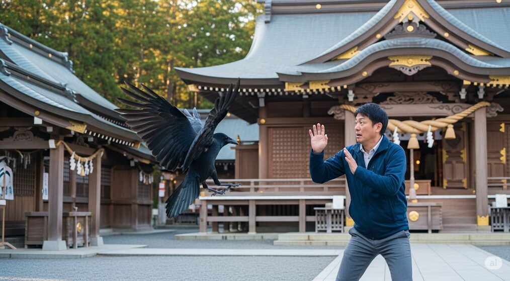 境内でのカラスの威嚇行動と安全対策