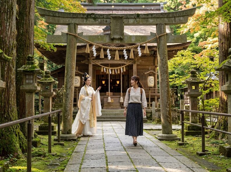 神社に呼ばれるように入っていく女性